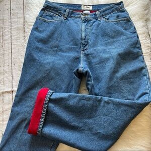 L.L. Bean Women's Straight Leg Jeans - Blue with Red Cuff Detail